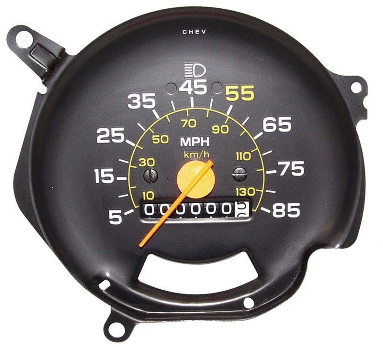 1981-87 Chevrolet / GMC Truck Speedometer, 0-85 MPH, 7-Digit Odometer, With Speed Sensor Port (Light Orange Needle) (Replaces GM# 25051889) Each.