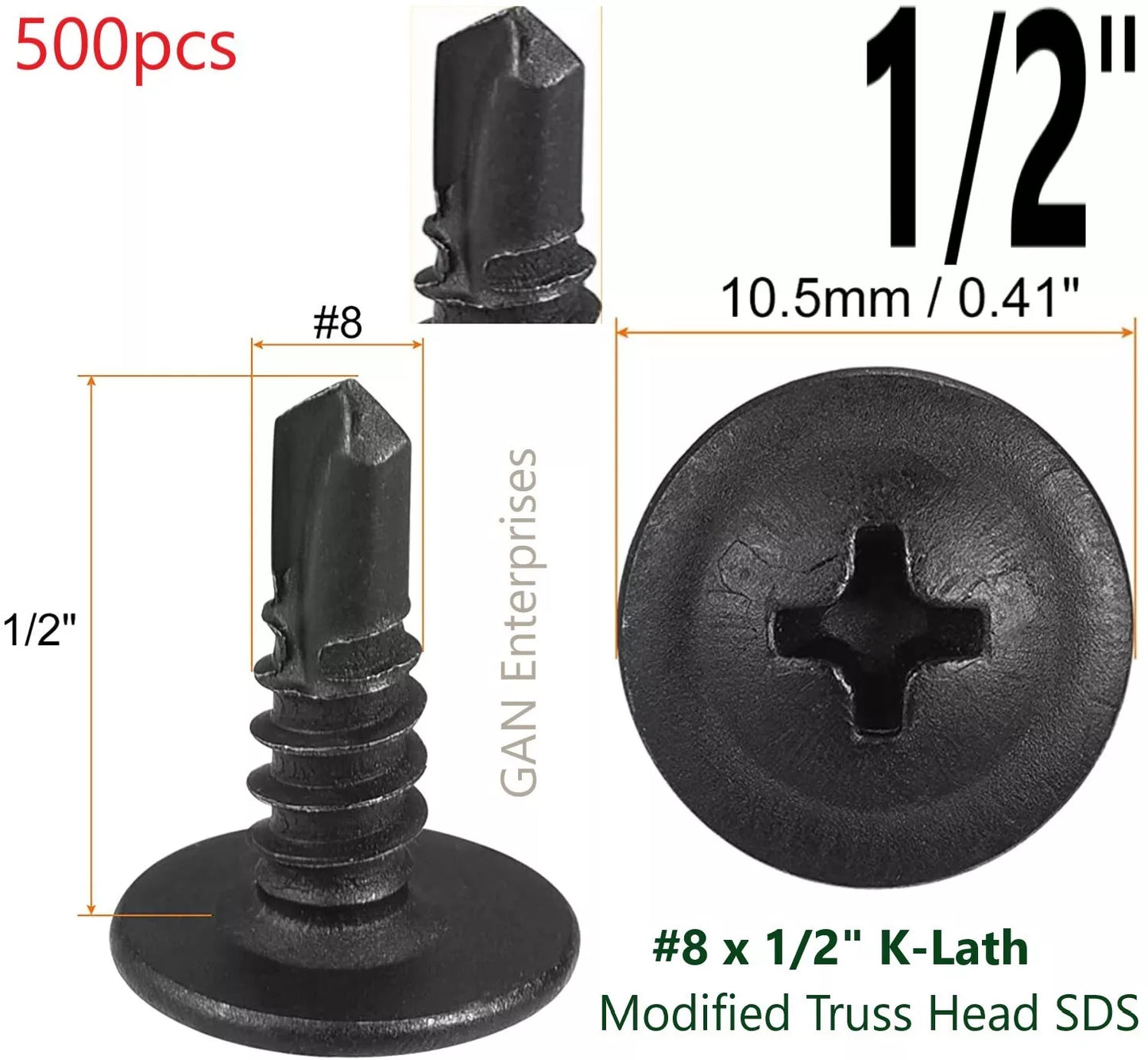 Self Tapping/Drilling Black Screws 1/2" Phillips Truss Head Wafer