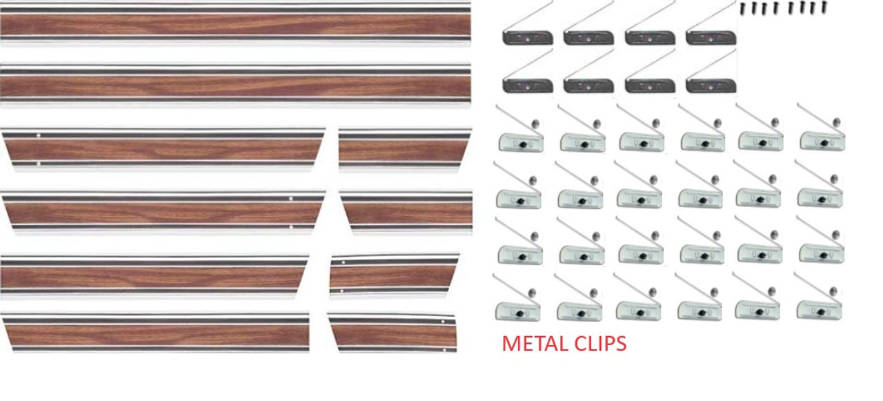 1969-72 Blazer 10 Piece Lower Molding Kit, Woodgrain with All Metal Clips. Kit.