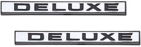 1971-72 Chevrolet / GMC Truck "D E L U X E" Fender Side Emblems, GM Restoration Part (Replaces GM# 3994687) Pair.
