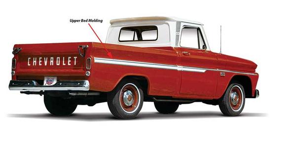 1962-66 CC/10 Upper Bed Molding L/H or R/H, Longbed with Clips Each.
