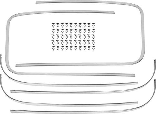 1955-59 C/10 Deluxe Cab and Door Molding Set, Polished Stainless Steel, with Clips. Set.