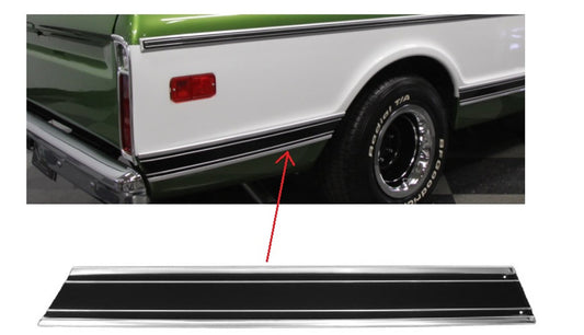 1969-72 Chevrolet / GMC Truck Lower Bed Molding, Rear, (Longbed/Horn) R/H, Black. Each.