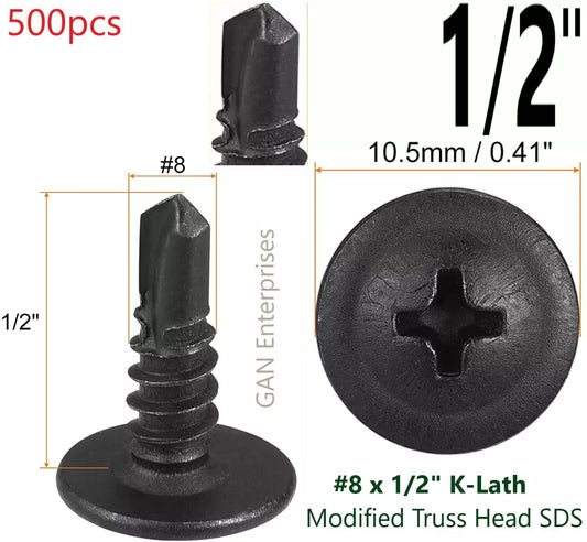 Self Tapping/Drilling Black Screws 1/2" Phillips Truss Head Wafer