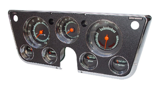 1969-72 Chevrolet / GMC Truck Complete Dash Gauge Cluster Assembly with 8000 RPM Tachometer and Vacuum Gauge. Kit includes: Speedometer, Tach, Temp, Amp, fuel, Oil and Vacuum Gauges, Backing Plate, Tachometer Wire Harness, Instrument Lens, Instrument