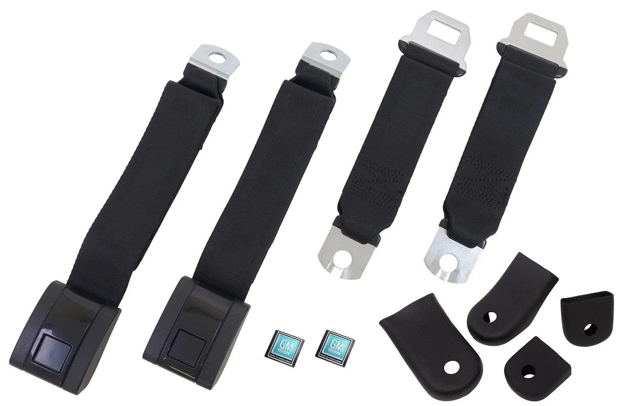 1969-72 Chevrolet Blazer / GMC Jimmy Seat Belt 4-Piece Set, LH & RH of Rear Bench Seat, Black -Original Style- Set.