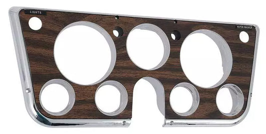 1969-72 Chevrolet / GMC Truck Instrument Dash Bezel, Woodgrain with Chrome Trim -for use with trucks with lower gauges- (Replaces GM# 6497218) Each.