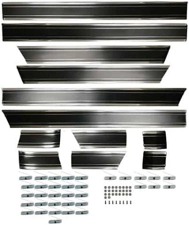 1969-72 Chevrolet / GMC Truck Longbed, Fleetside 12 Piece Lower Molding Kit, Black with All Metal Clips. Kit.