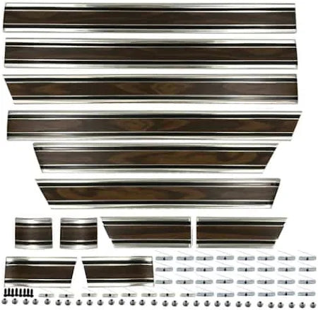 1969-72 C/10 Longbed, Fleetside 12 Piece Lower Molding Kit, Woodgrain with All Metal Clips. Kit.