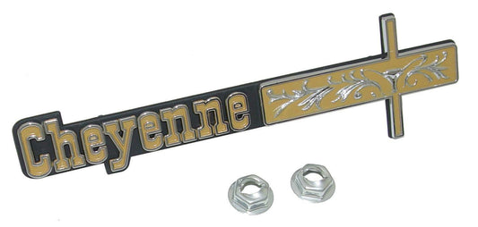 1973-74 Chevrolet Truck / Blazer "Cheyenne" Dash Panel Emblem, GM Restoration Parts (Replaces GM# 3269557) Each.