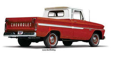 1962-66 C/10 Lower Bed Molding L/H or R/H, Shortbed with Clips Each.