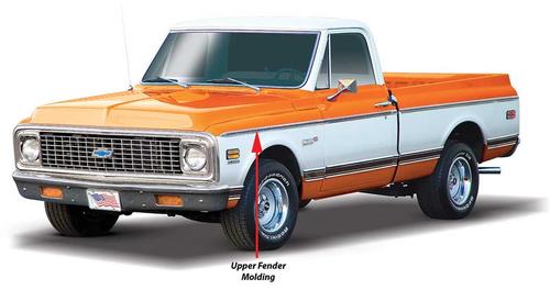 1969-72 C/10 Upper Front Fender Molding, LH or RH Each.