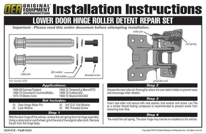 1968-1969 Camaro, Firebird Lower Door Hinge Roller Detent Repair Set