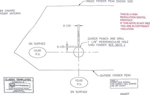1969 Camaro; Front Antenna Mounting Template