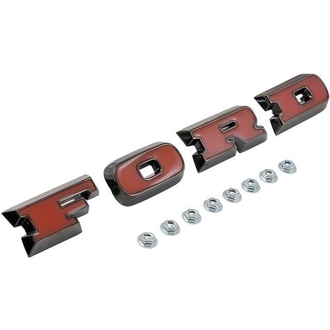 TR8316J - 1966-77 Ford Bronco; "F-O-R-D" Grille Letter Set; Black Chrome w/ Red Inserts