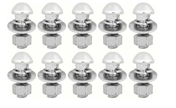 1947-87 Chevrolet / GMC Truck, 1938-54 Chevrolet Full Size Passenger Car Bumper Bolts, Chrome, High Dome -10 Piece Kit