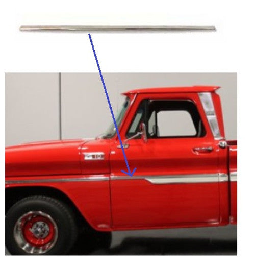 1962-66 C/10 Upper Door Molding L/H or R/H with Clips Each.