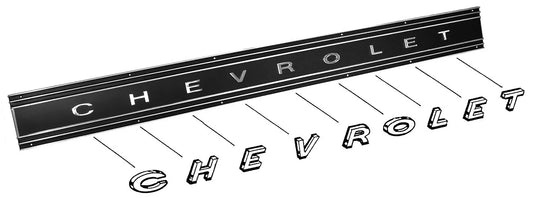 1969-72 C/10 "C H E V R O L E T" Tailgate Band Letters Set, Chrome 9-Piece Set.