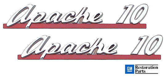 1961 C/10 "Apache 10" Hood Side Emblems, Pair.