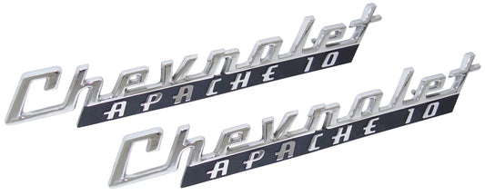 1960 C/10 "Chevrolet APACHE 10" Hood Side Emblems, Pair.